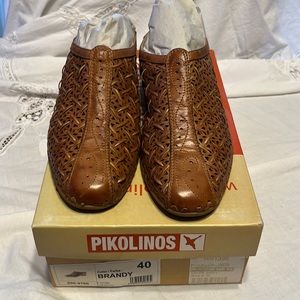 PIKOLINOS ROMANO MULE CLOG BRANDY WOMAN SIZE 40 LEATHER LASER CUT